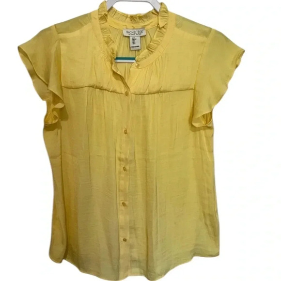 Rachel Zoe yellow ruffled flutter sleeves silky polyester shirt size small - Picture 1 of 4